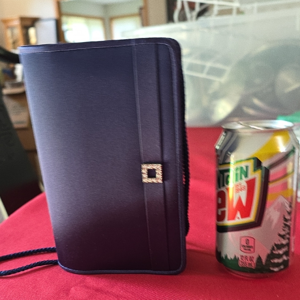 Evening Bag, Navy, Satin With Rhinestones - Picture 3 of 7